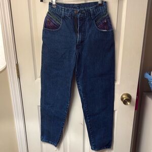 Kids Vintage High-Waisted Blue Jeans with Colorful Pockets